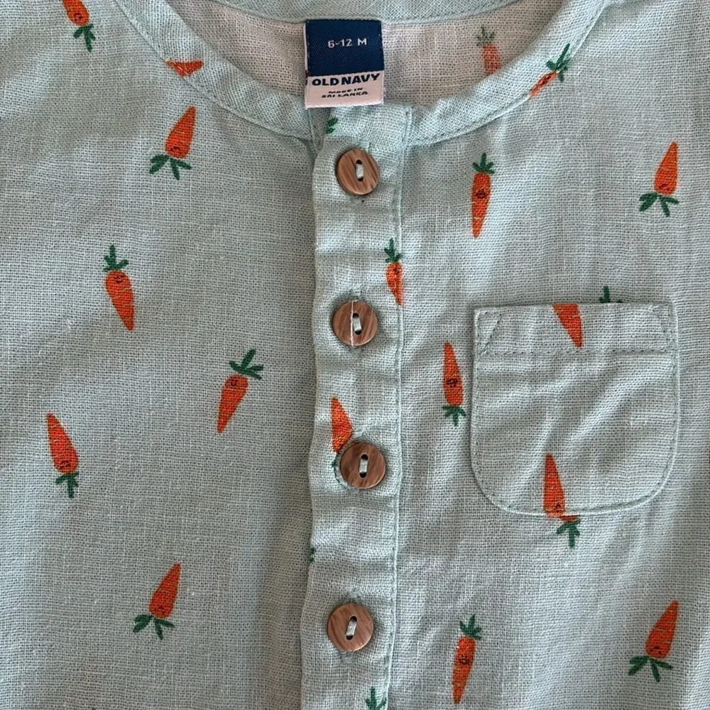 Old Navy Baby Short Sleeve Linen Blend Henley One Piece